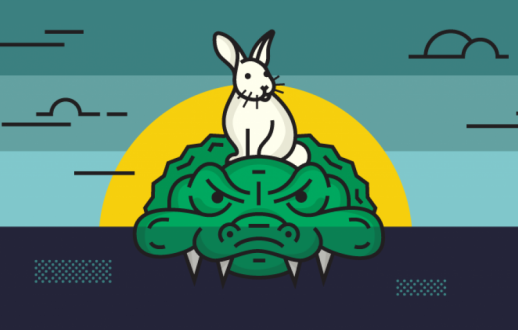 illustration of rabbit on a crocodile