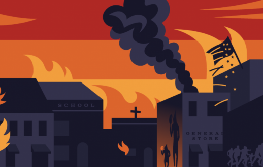 illustration of Tulsa in flames