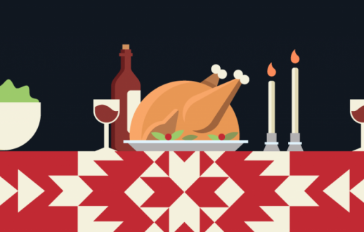 illustration of Thanksgiving table with a turkey